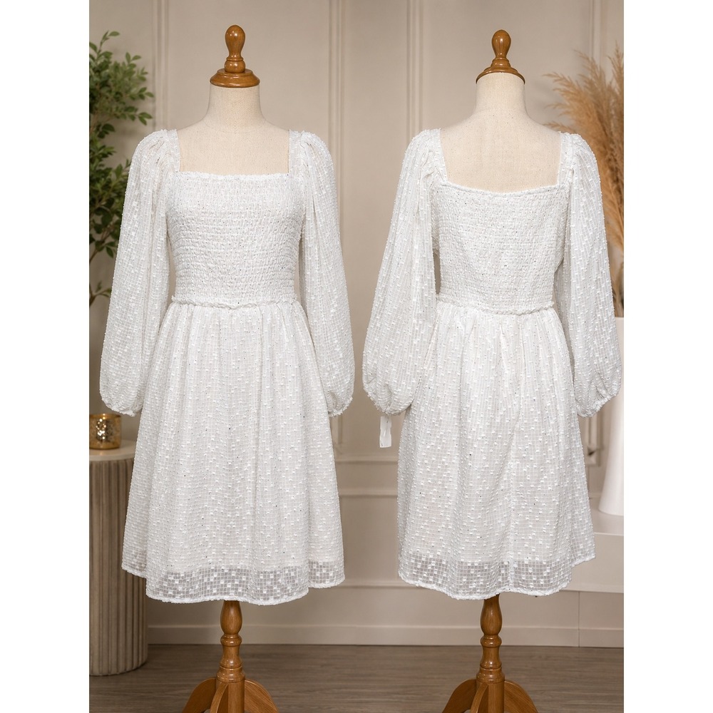 ARULA White Smocked Mini Dress 1X Cottagecore Bridal‎ Shower NWT